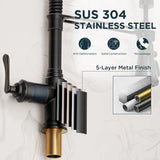 FORIOUS Antique Black Kitchen Faucet with Pull Down Sprayer, 3 Modes Stainless Steel High Arc Vintage Spring Sink Faucet with Deck for One or Three Hole for Kitchen Bar Camper