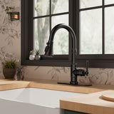 FORIOUS Vintage Kitchen Faucets with Pull Down Sprayer, Oil Rubber Brown, High Arc Single Handle Stainless Steel Antique Pull Out Sink Faucet for Farmhouse Camper Rv Bar, Fit for 1 or 3 Hole