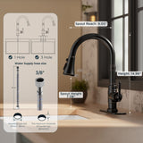 FORIOUS Vintage Kitchen Faucets with Pull Down Sprayer, Oil Rubber Brown, High Arc Single Handle Stainless Steel Antique Pull Out Sink Faucet for Farmhouse Camper Rv Bar, Fit for 1 or 3 Hole