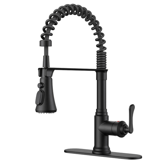 FORIOUS Antique Black Kitchen Faucet with Pull Down Sprayer, 3 Modes Stainless Steel High Arc Vintage Spring Sink Faucet with Deck for One or Three Hole for Kitchen Bar Camper