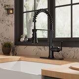 FORIOUS Antique Black Kitchen Faucet with Pull Down Sprayer, 3 Modes Stainless Steel High Arc Vintage Spring Sink Faucet with Deck for One or Three Hole for Kitchen Bar Camper
