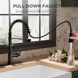 FORIOUS Antique Black Kitchen Faucet with Pull Down Sprayer, 3 Modes Stainless Steel High Arc Vintage Spring Sink Faucet with Deck for One or Three Hole for Kitchen Bar Camper