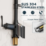 FORIOUS Antique Black Kitchen Faucet with Pull Down Sprayer, 3 Modes Stainless Steel High Arc Vintage Spring Sink Faucet with Deck for One or Three Hole for Kitchen Bar Camper