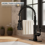 FORIOUS Antique Black Kitchen Faucet with Pull Down Sprayer, 3 Modes Stainless Steel High Arc Vintage Spring Sink Faucet with Deck for One or Three Hole for Kitchen Bar Camper