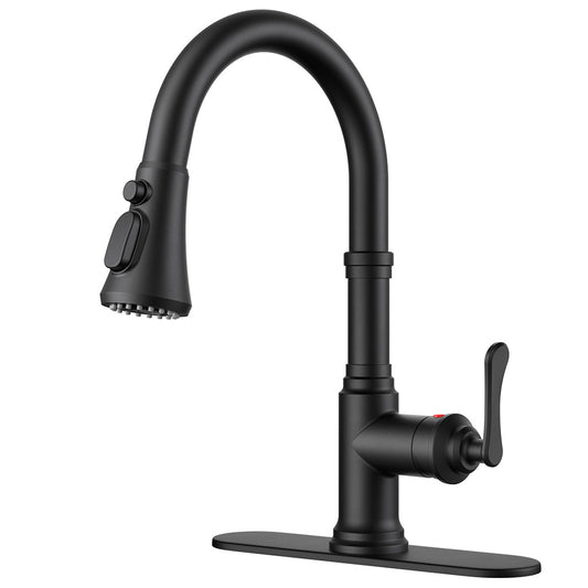 FORIOUS Vintage Black Kitchen Faucets with Pull Down Sprayer, 3 in 1 Stainless Steel High Arc Single Handle Sink Faucet