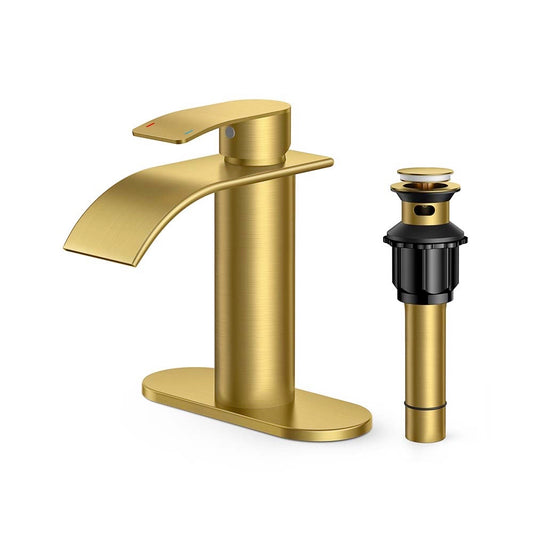 FORIOUS Waterfall Bathroom Faucet 1 Hole with Metal Pop up Drain