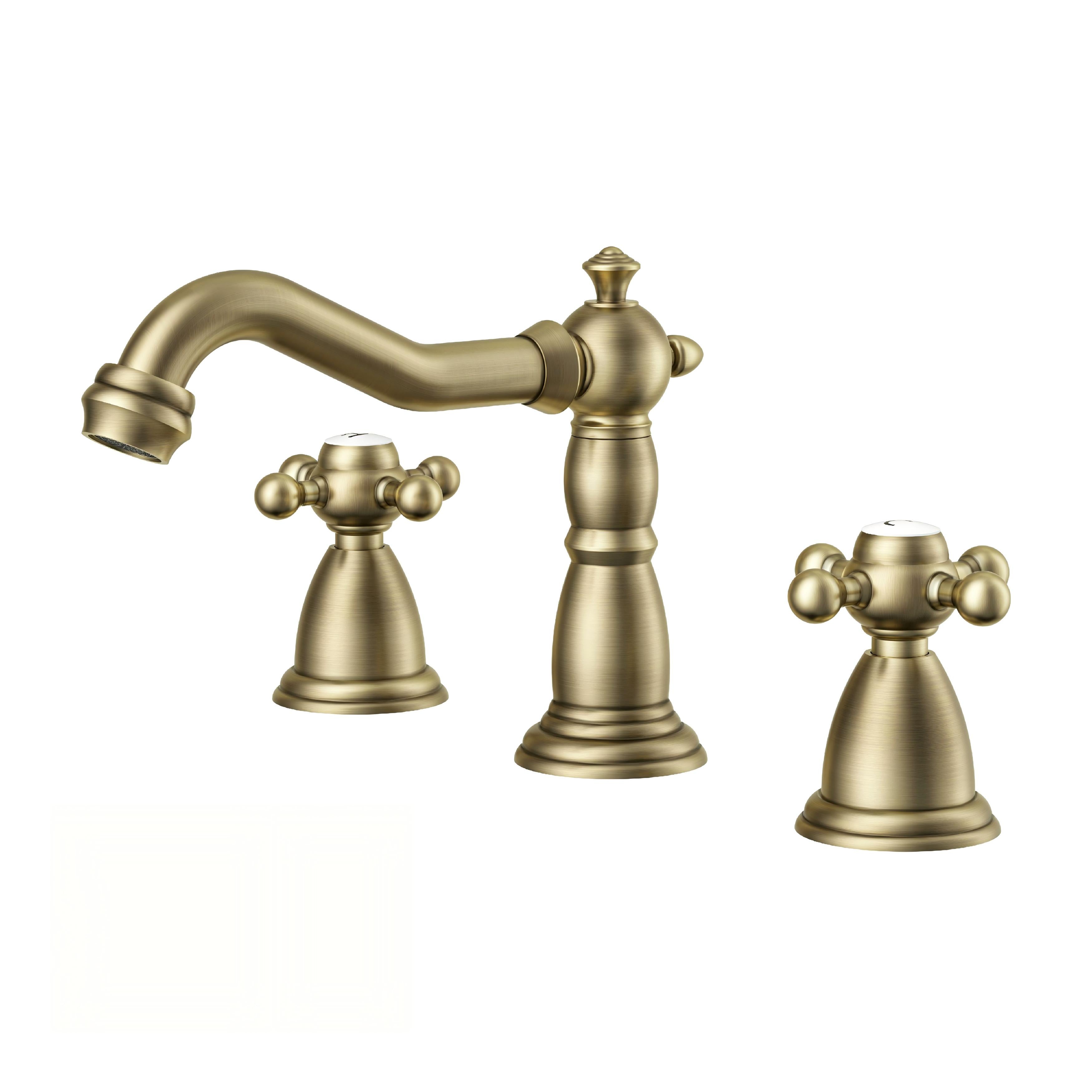 FORIOUS Bathroom Faucet 3 Hole Vintage 8 inch Widespread Sink Antique Brass | 6-12 inch 3-hole Install, 2 Cross Handle Antique Bathroom Sink Faucet for Vanity RV Farmhouse with Drain and Supply Lines