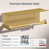 FORIOUS Wall Mount Paper Towel Holder with Shelf，Stainless Steel | Heavy Duty SUS304 Stainless Steel Paper Roll Organizer with Storage Spice Shelf, Screw-in for Kitchen, Bathroom, RV & Garage