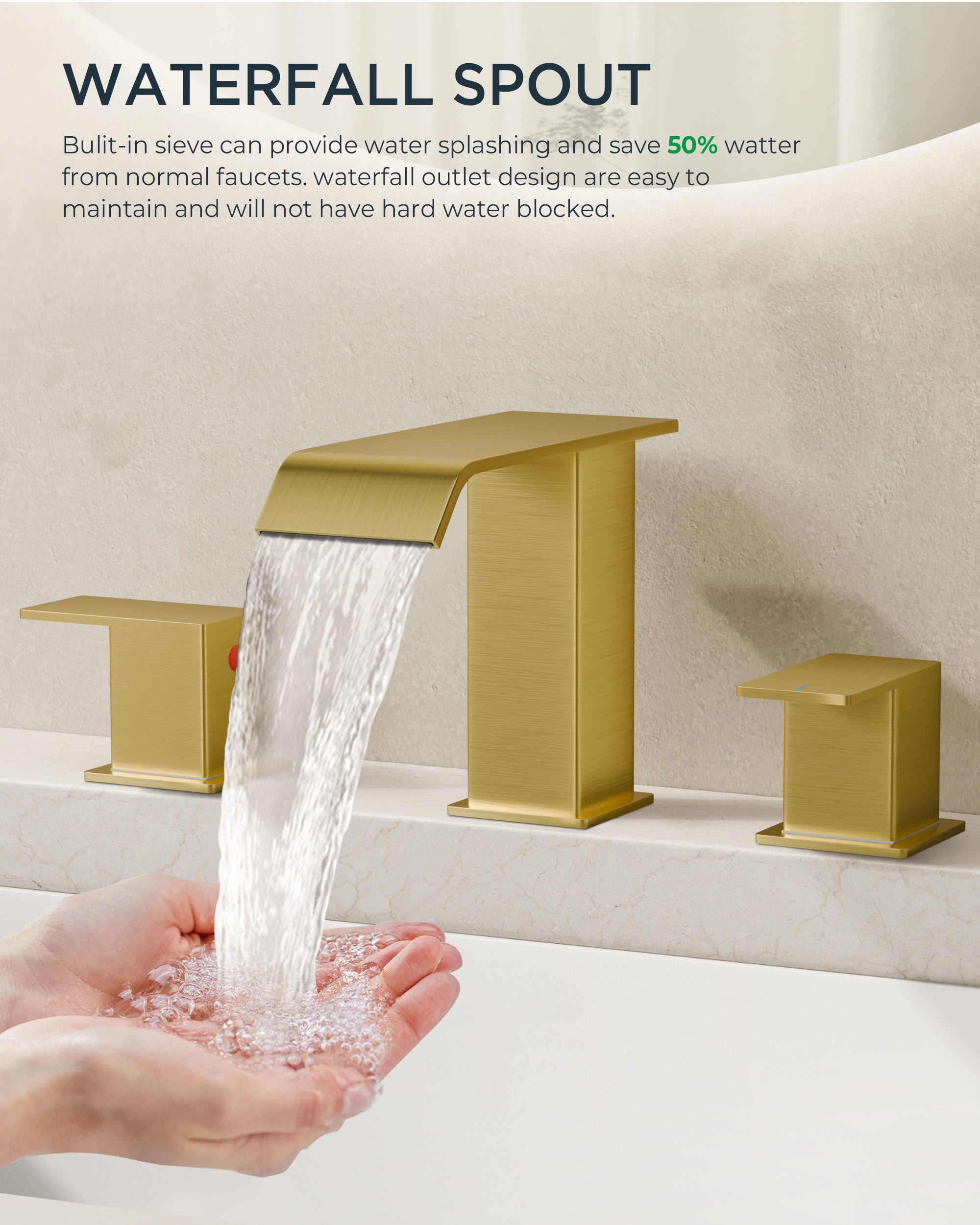 FORIOUS Matte Black Waterfall Bathroom Faucets 3 Hole, 8 Inch Widespread 2 Handles Bathroom Sink Faucet with Pop-up Drain and Flexible Hot and Cold Water Hoses, Suitable for Vanity RV Restroom
