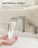 FORIOUS Matte Black Waterfall Bathroom Faucets 3 Hole, 8 Inch Widespread 2 Handles Bathroom Sink Faucet with Pop-up Drain and Flexible Hot and Cold Water Hoses, Suitable for Vanity RV Restroom