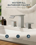 FORIOUS Matte Black Waterfall Bathroom Faucets 3 Hole, 8 Inch Widespread 2 Handles Bathroom Sink Faucet with Pop-up Drain and Flexible Hot and Cold Water Hoses, Suitable for Vanity RV Restroom