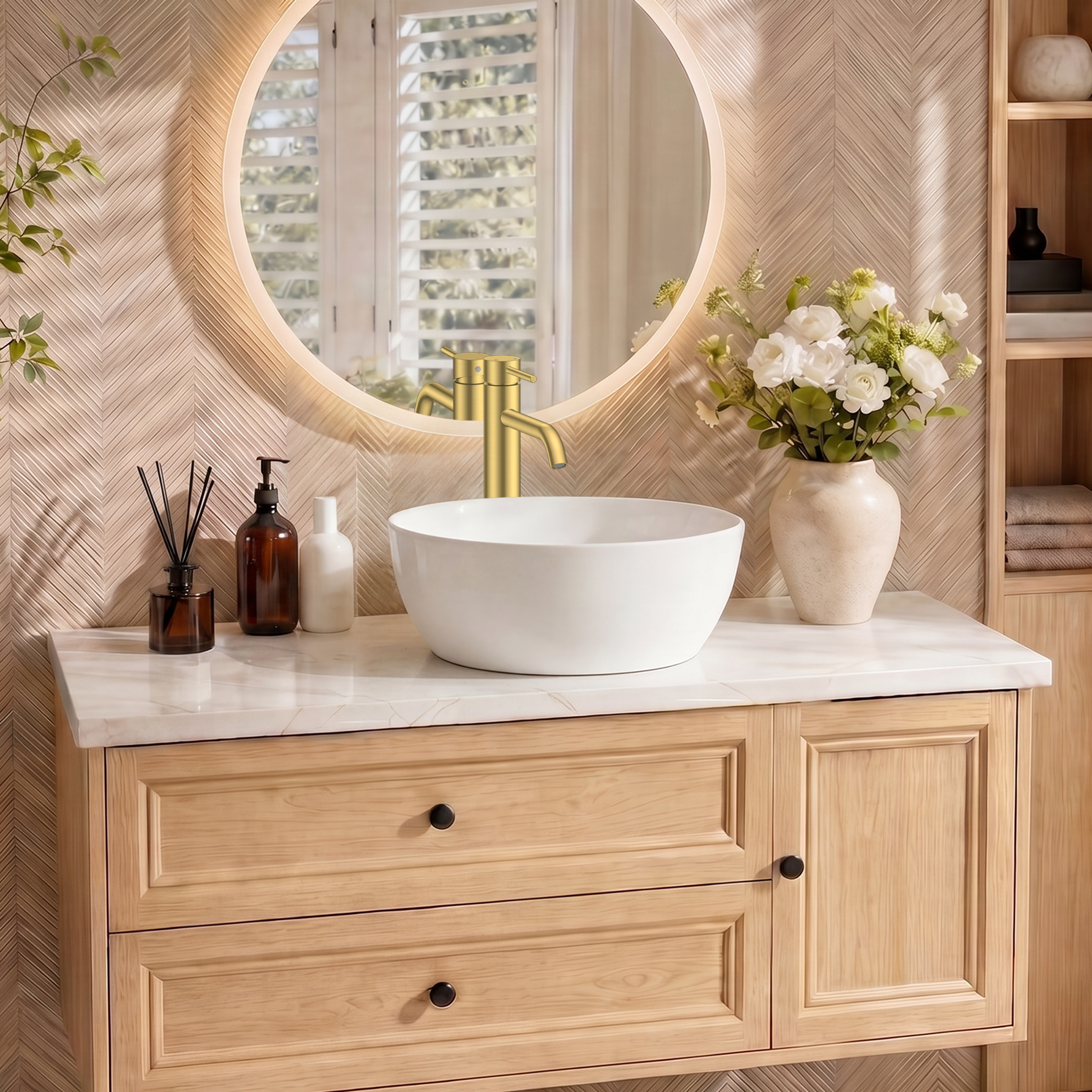 FORIOUS Gold Bathroom Vessel Sink Faucet 1 Hole, Tall Bathroom Faucet Single Handle One Hole with Pop Up Drain and Supply Lines, Basin Bowl Vanity Lavatory Residential/Commercial Use