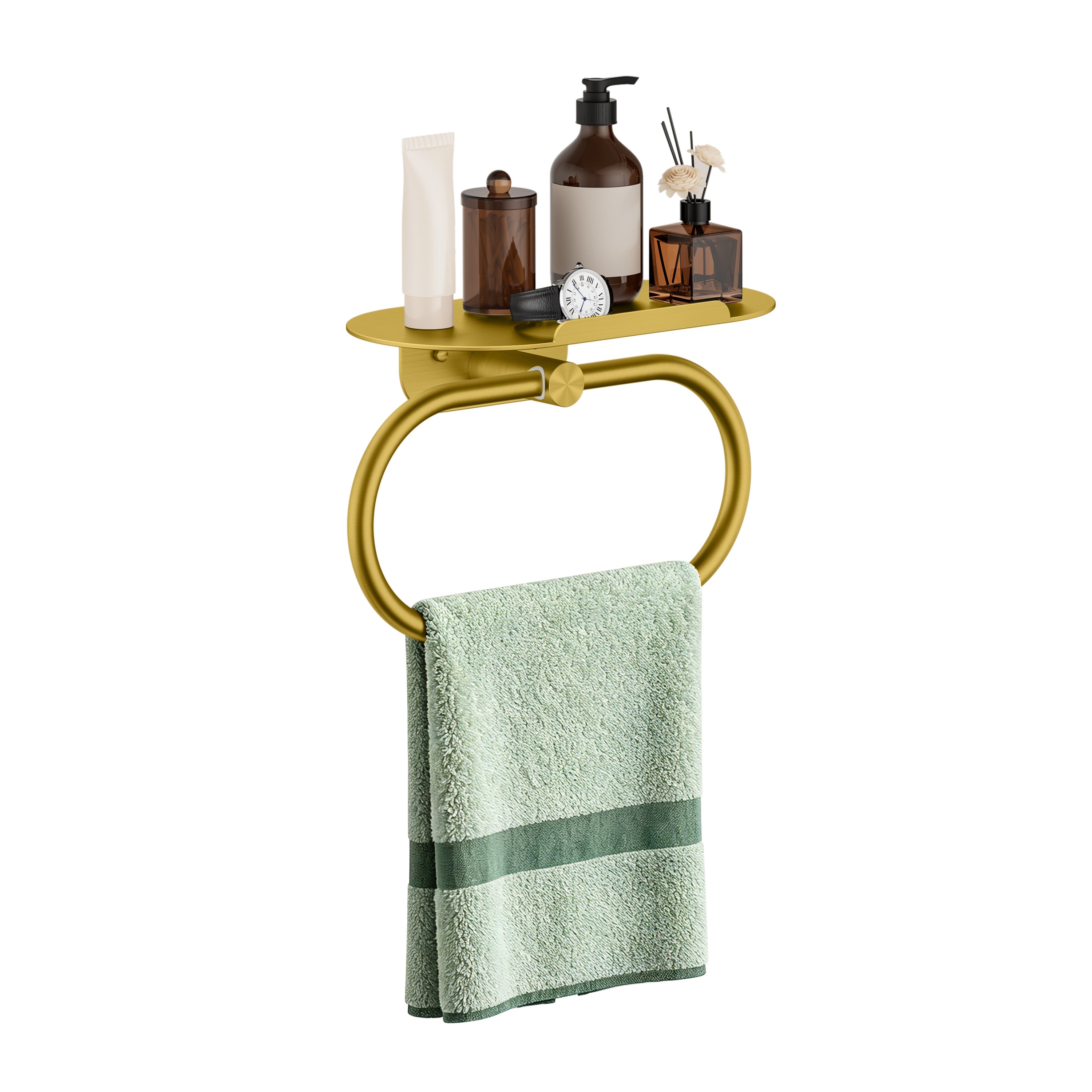 FORIOUS Hand Towel Holder with Shelf, Towel Ring for Bathroom Wall Mount | Matte Black, SUS304 Stainless Steel Modern Towel Ring, Bathroom Towel Holder, Hand Towel Hanger for Bathroom & Kitchen