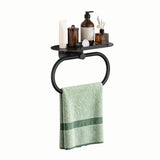 FORIOUS Hand Towel Holder with Shelf, Towel Ring for Bathroom Wall Mount | Matte Black, SUS304 Stainless Steel Modern Towel Ring, Bathroom Towel Holder, Hand Towel Hanger for Bathroom & Kitchen