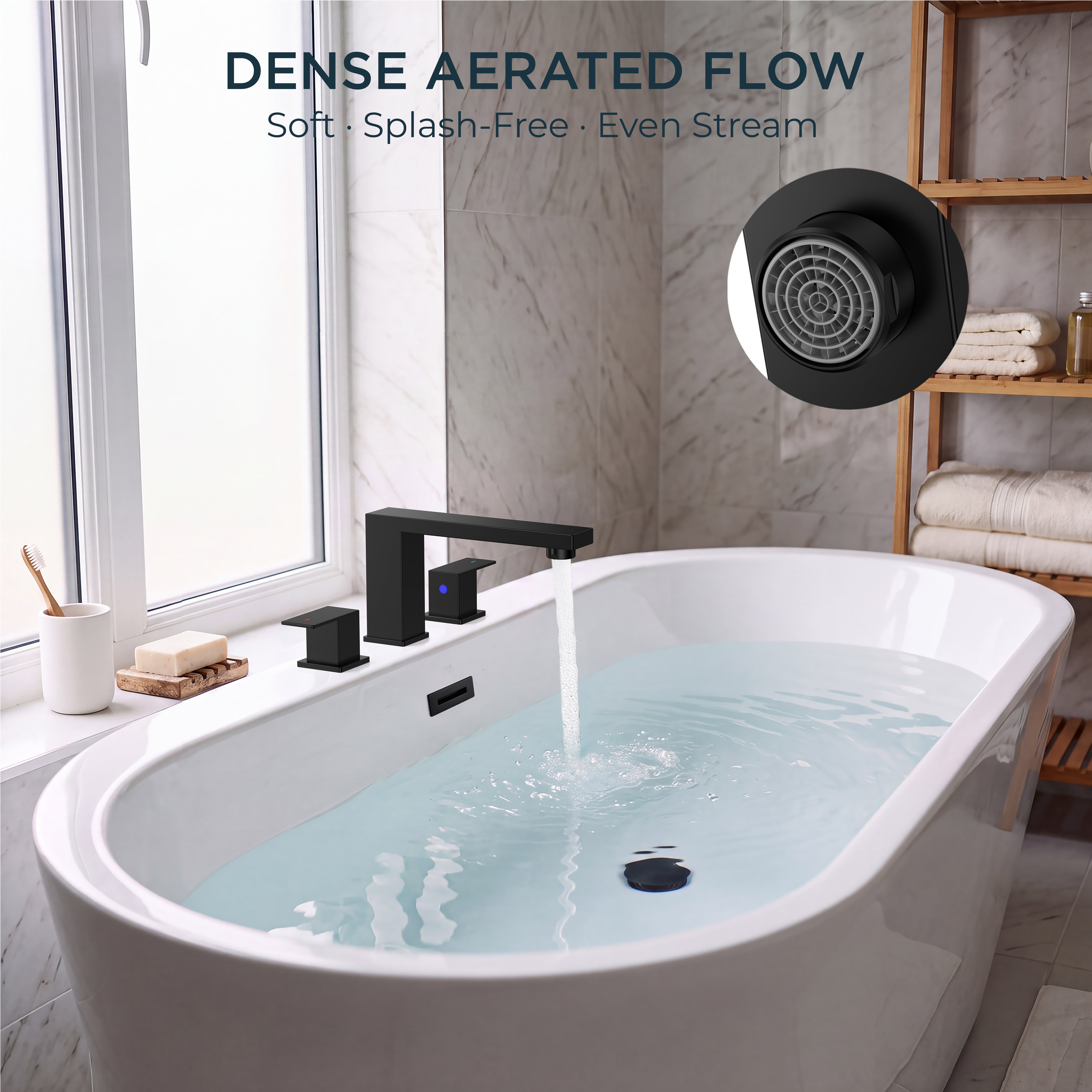 FORIOUS Roman Tub Faucet, Bathtub Faucet 3-Hole Deck Mount, Matte Black