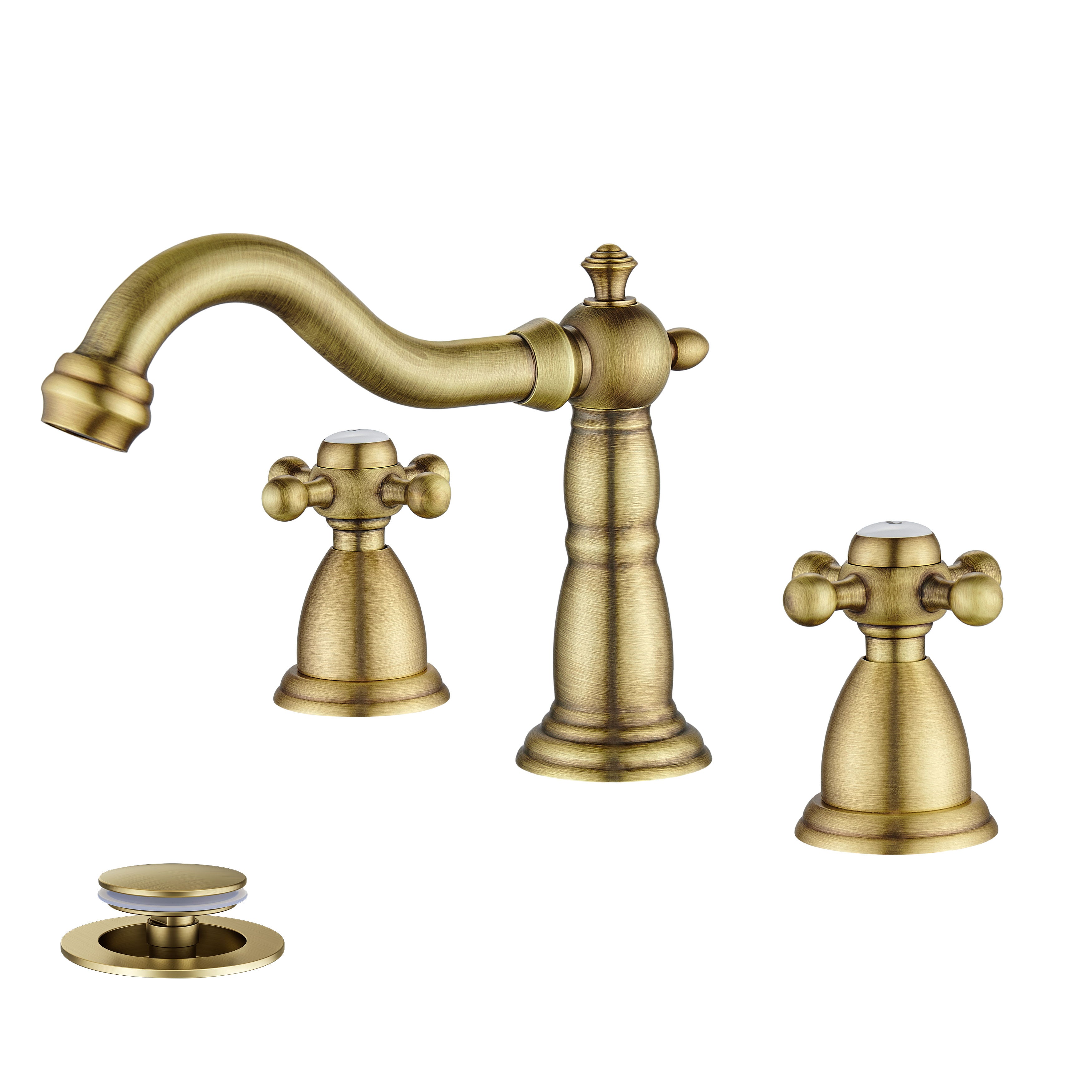 FORIOUS Bathroom Faucet 3 Hole Vintage 8 inch Widespread Sink Antique Brass | 6-12 inch 3-hole Install, 2 Cross Handle Antique Bathroom Sink Faucet for Vanity RV Farmhouse with Drain and Supply Lines