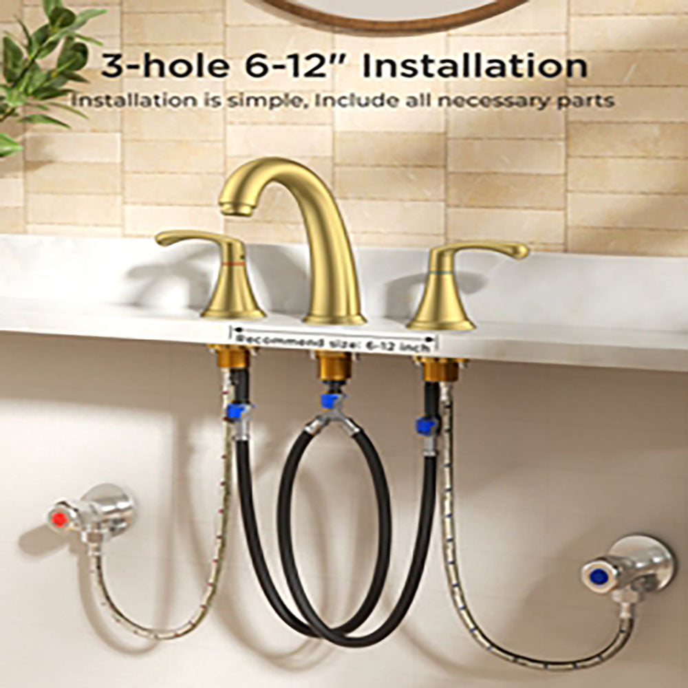 FORIOUS Black Bathroom Faucet 3 Hole, Widespread Bathroom Sink Faucet 8 Inch with Pop Up Drain and CUPC Supply Hose, 2 Handle for Vanity Rv Commercial Lavatory Restroom