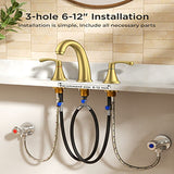 FORIOUS Black Bathroom Faucet 3 Hole, Widespread Bathroom Sink Faucet 8 Inch with Pop Up Drain and CUPC Supply Hose, 2 Handle for Vanity Rv Commercial Lavatory Restroom