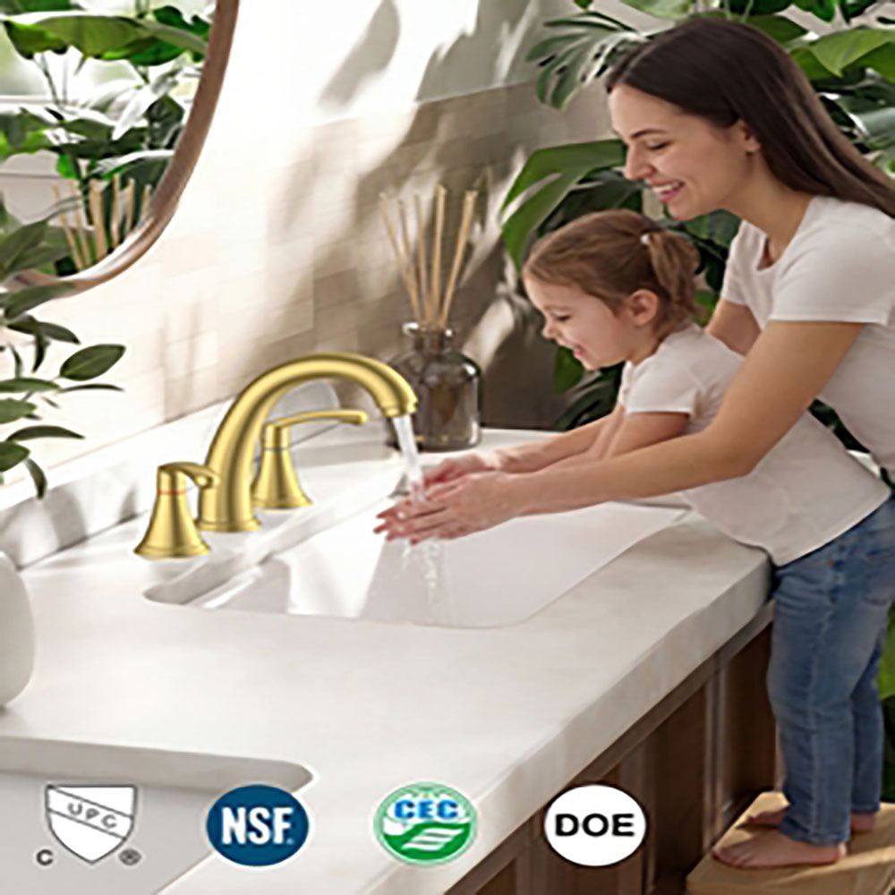 FORIOUS Black Bathroom Faucet 3 Hole, Widespread Bathroom Sink Faucet 8 Inch with Pop Up Drain and CUPC Supply Hose, 2 Handle for Vanity Rv Commercial Lavatory Restroom