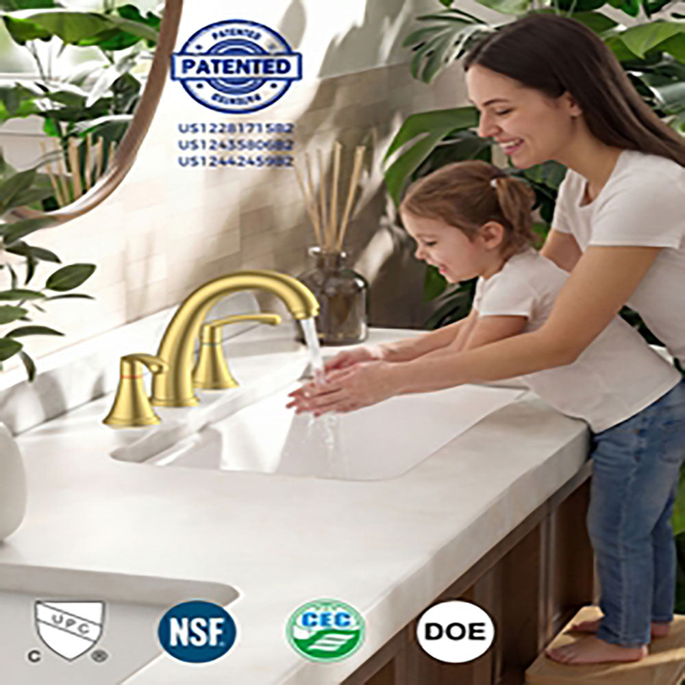 FORIOUS Black Bathroom Faucet 3 Hole, Widespread Bathroom Sink Faucet 8 Inch with Pop Up Drain and CUPC Supply Hose, 2 Handle for Vanity Rv Commercial Lavatory Restroom