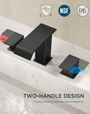 FORIOUS Matte Black Waterfall Bathroom Faucets 3 Hole, 8 Inch Widespread 2 Handles Bathroom Sink Faucet with Pop-up Drain and Flexible Hot and Cold Water Hoses, Suitable for Vanity RV Restroom
