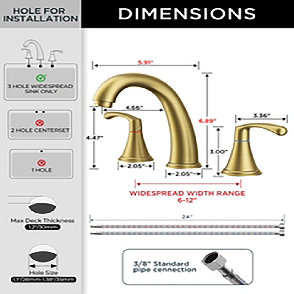 FORIOUS Black Bathroom Faucet 3 Hole, Widespread Bathroom Sink Faucet 8 Inch with Pop Up Drain and CUPC Supply Hose, 2 Handle for Vanity Rv Commercial Lavatory Restroom