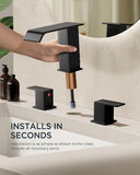 FORIOUS Matte Black Waterfall Bathroom Faucets 3 Hole, 8 Inch Widespread 2 Handles Bathroom Sink Faucet with Pop-up Drain and Flexible Hot and Cold Water Hoses, Suitable for Vanity RV Restroom