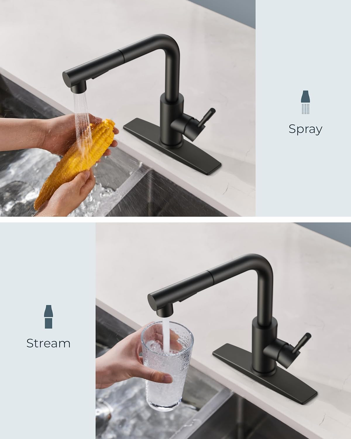 FORIOUS  Kitchen Sink Faucet with Pull Down Sprayer Single Handle  Stainless Steel