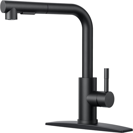 FORIOUS Black Kitchen Sink Faucets with Pull Down Sprayer