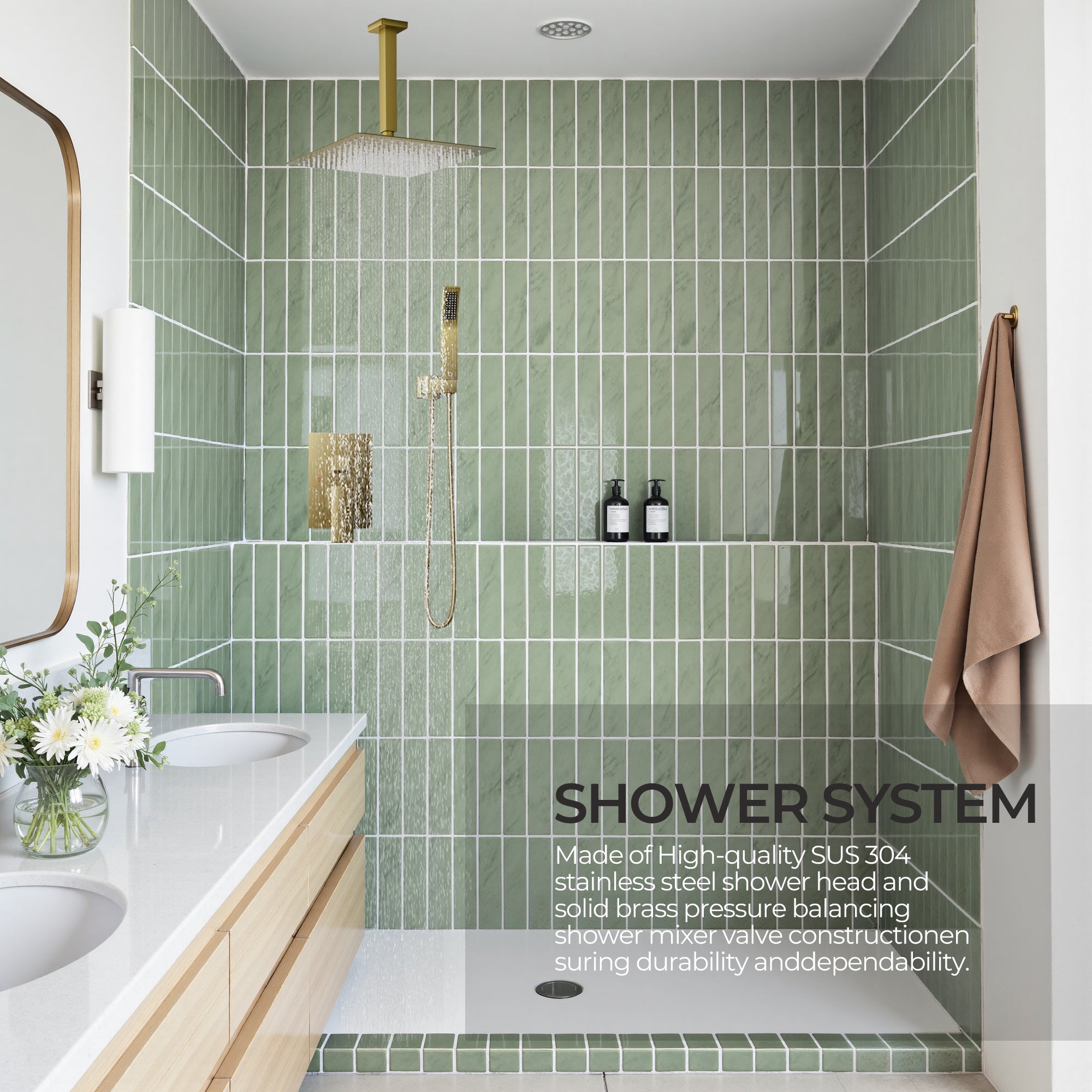 Forious Max     Gold Chrome 8 inch Bathroom Wall Mounted Rainfall Shower Head System with Faucet