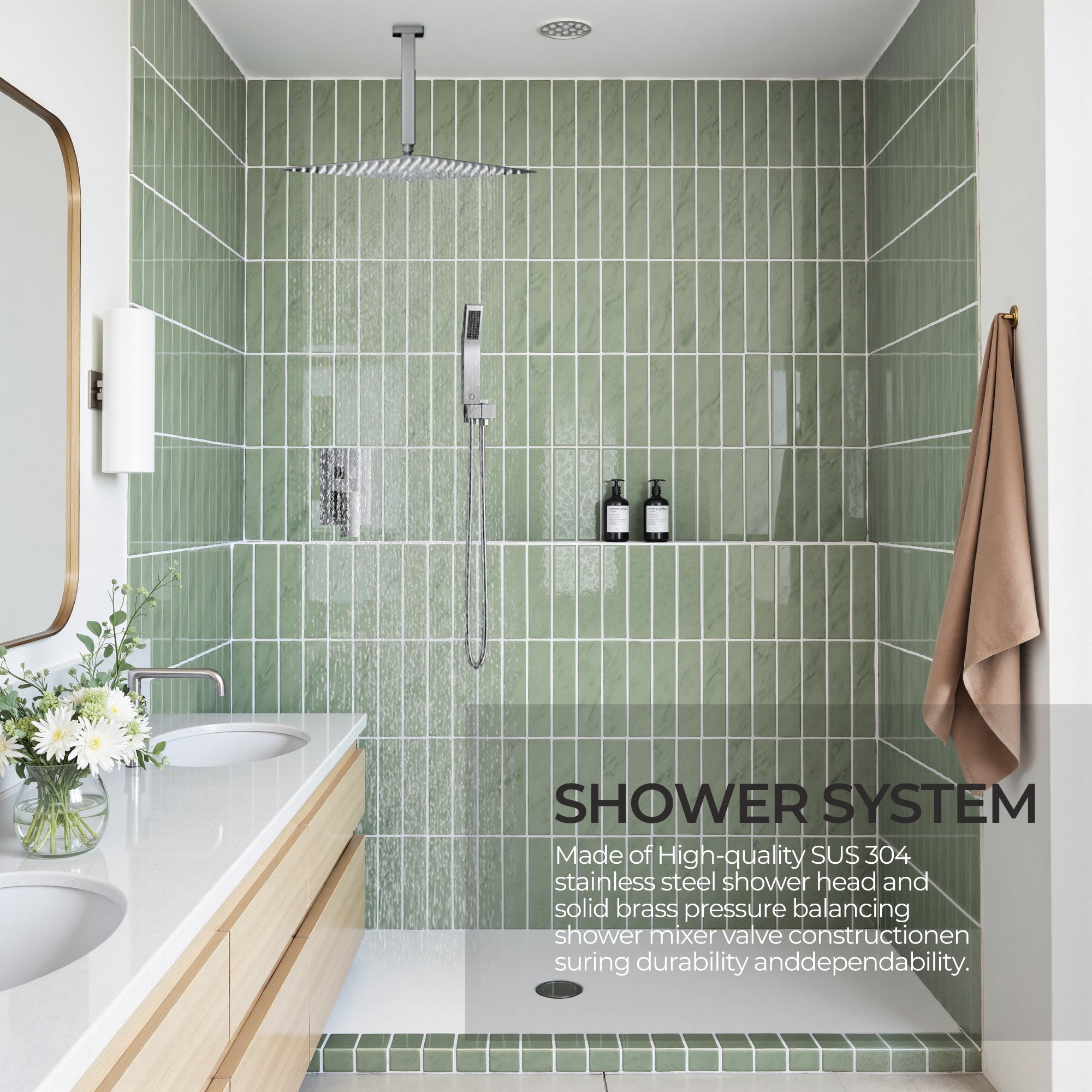 Forious Max     Gold Chrome 8 inch Bathroom Wall Mounted Rainfall Shower Head System with Faucet