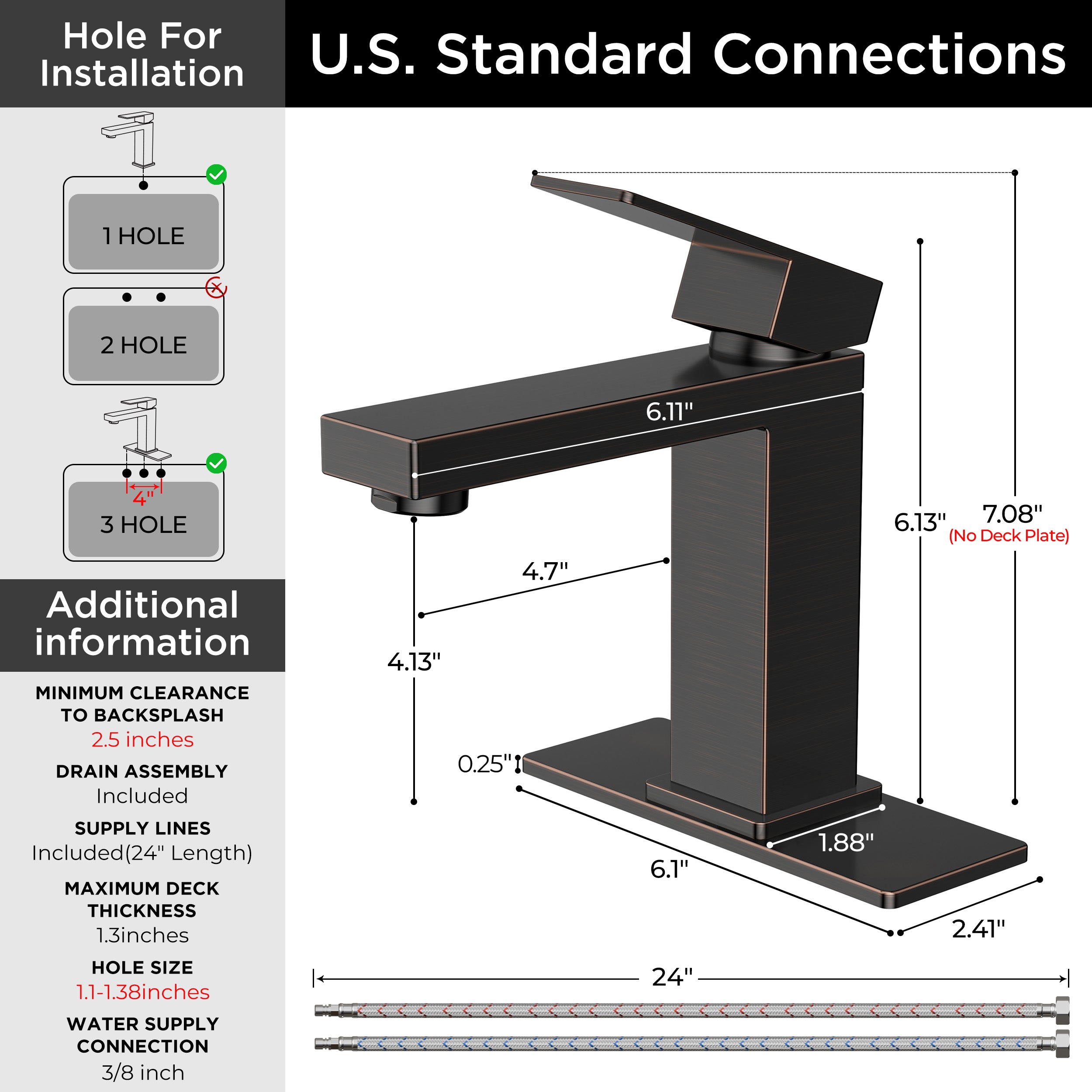 FORIOUS Bathroom Faucet 1 Hole, Single Handle Bathroom Sink Faucets Bronzed