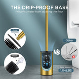 FORIOUS SUS304 Toilet Brush, Toilet Bowl Cleaner Brush and Holder Set Short | Gold, Extended Handle, Removable Inner Bowl, Stable Splash Guard, Steel Joint, Scratch‑Resistant Bristles, for Bathroom RV