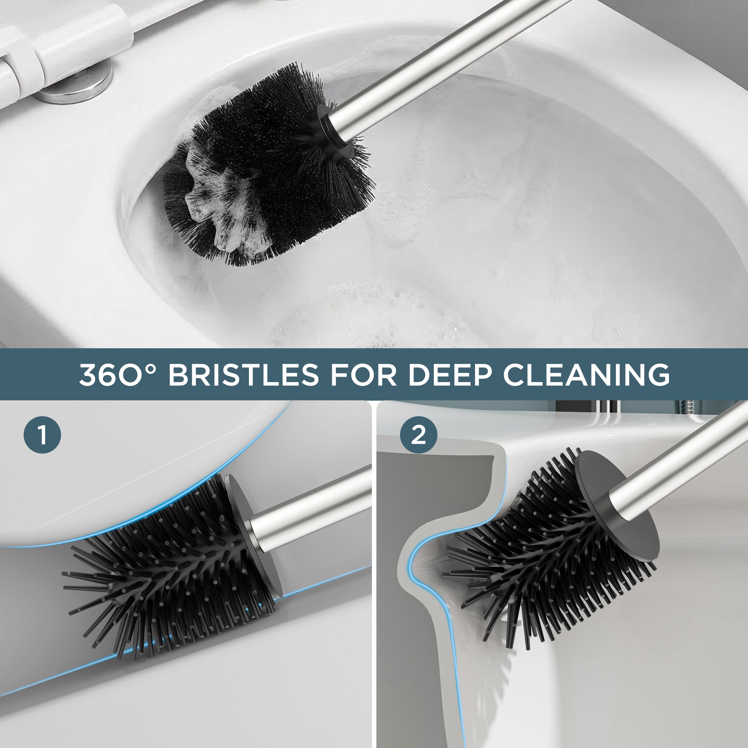 FORIOUS SUS304 Toilet Brush, Toilet Bowl Cleaner Brush and Holder Set Short | Gold, Extended Handle, Removable Inner Bowl, Stable Splash Guard, Steel Joint, Scratch‑Resistant Bristles, for Bathroom RV
