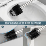FORIOUS SUS304 Toilet Brush, Toilet Bowl Cleaner Brush and Holder Set Short | Gold, Extended Handle, Removable Inner Bowl, Stable Splash Guard, Steel Joint, Scratch‑Resistant Bristles, for Bathroom RV