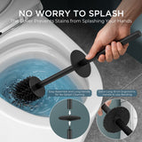 FORIOUS Stainless Steel Toilet Bowl Brush Scrubber and Holder Set Medium Black, Extended Handle, Removable Inner Bowl, Stable Splash Guard, Steel Joint, Scratch‑Resistant Bristles, for Bathroom RV