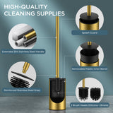 FORIOUS SUS304 Toilet Brush, Toilet Bowl Cleaner Brush and Holder Set Short | Gold, Extended Handle, Removable Inner Bowl, Stable Splash Guard, Steel Joint, Scratch‑Resistant Bristles, for Bathroom RV