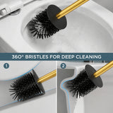 FORIOUS SUS304 Toilet Brush, Toilet Bowl Cleaner Brush and Holder Set Short | Gold, Extended Handle, Removable Inner Bowl, Stable Splash Guard, Steel Joint, Scratch‑Resistant Bristles, for Bathroom RV