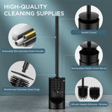 FORIOUS SUS304 Toilet Brush, Toilet Bowl Cleaner Brush and Holder Set Short | Gold, Extended Handle, Removable Inner Bowl, Stable Splash Guard, Steel Joint, Scratch‑Resistant Bristles, for Bathroom RV
