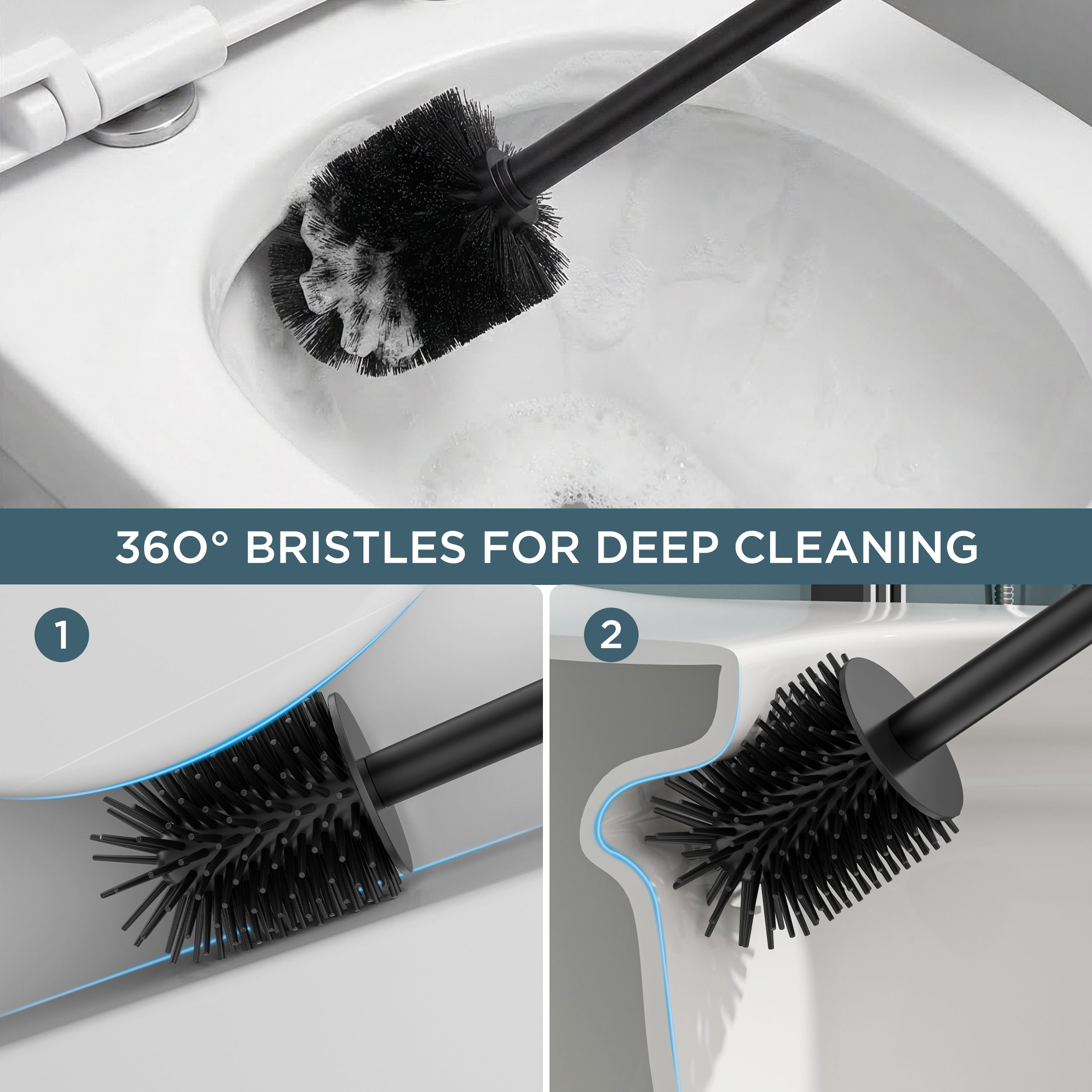FORIOUS SUS304 Toilet Brush, Toilet Bowl Cleaner Brush and Holder Set Short | Gold, Extended Handle, Removable Inner Bowl, Stable Splash Guard, Steel Joint, Scratch‑Resistant Bristles, for Bathroom RV