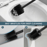 FORIOUS SUS304 Toilet Brush, Toilet Bowl Cleaner Brush and Holder Set Short | Gold, Extended Handle, Removable Inner Bowl, Stable Splash Guard, Steel Joint, Scratch‑Resistant Bristles, for Bathroom RV