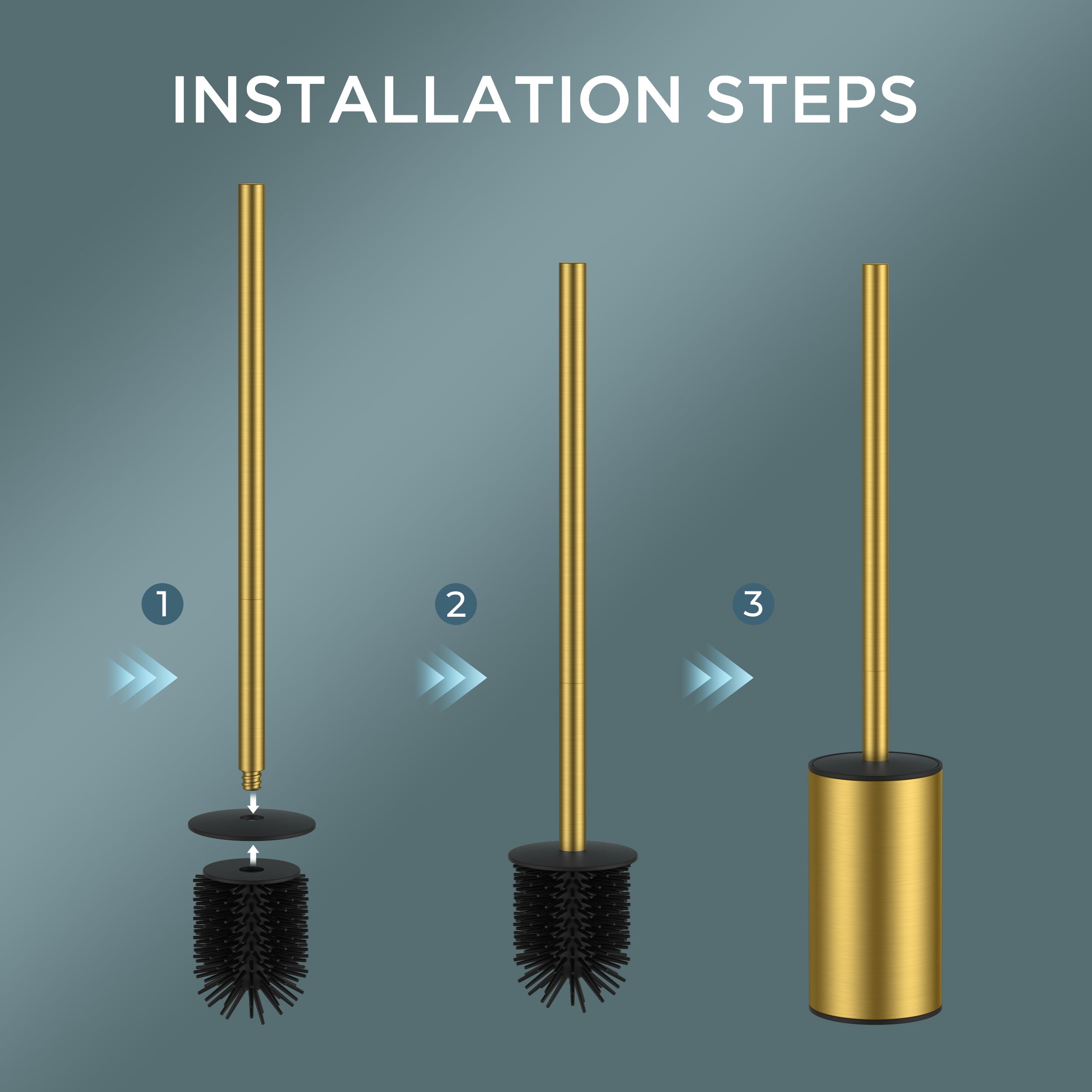 FORIOUS SUS304 Toilet Brush, Toilet Bowl Cleaner Brush and Holder Set Short | Gold, Extended Handle, Removable Inner Bowl, Stable Splash Guard, Steel Joint, Scratch‑Resistant Bristles, for Bathroom RV