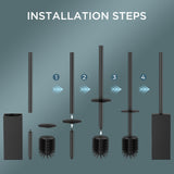 FORIOUS Stainless Steel Toilet Bowl Brush Scrubber and Holder Set Medium Black, Extended Handle, Removable Inner Bowl, Stable Splash Guard, Steel Joint, Scratch‑Resistant Bristles, for Bathroom RV