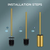 FORIOUS SUS304 Toilet Brush, Toilet Bowl Cleaner Brush and Holder Set Short | Gold, Extended Handle, Removable Inner Bowl, Stable Splash Guard, Steel Joint, Scratch‑Resistant Bristles, for Bathroom RV