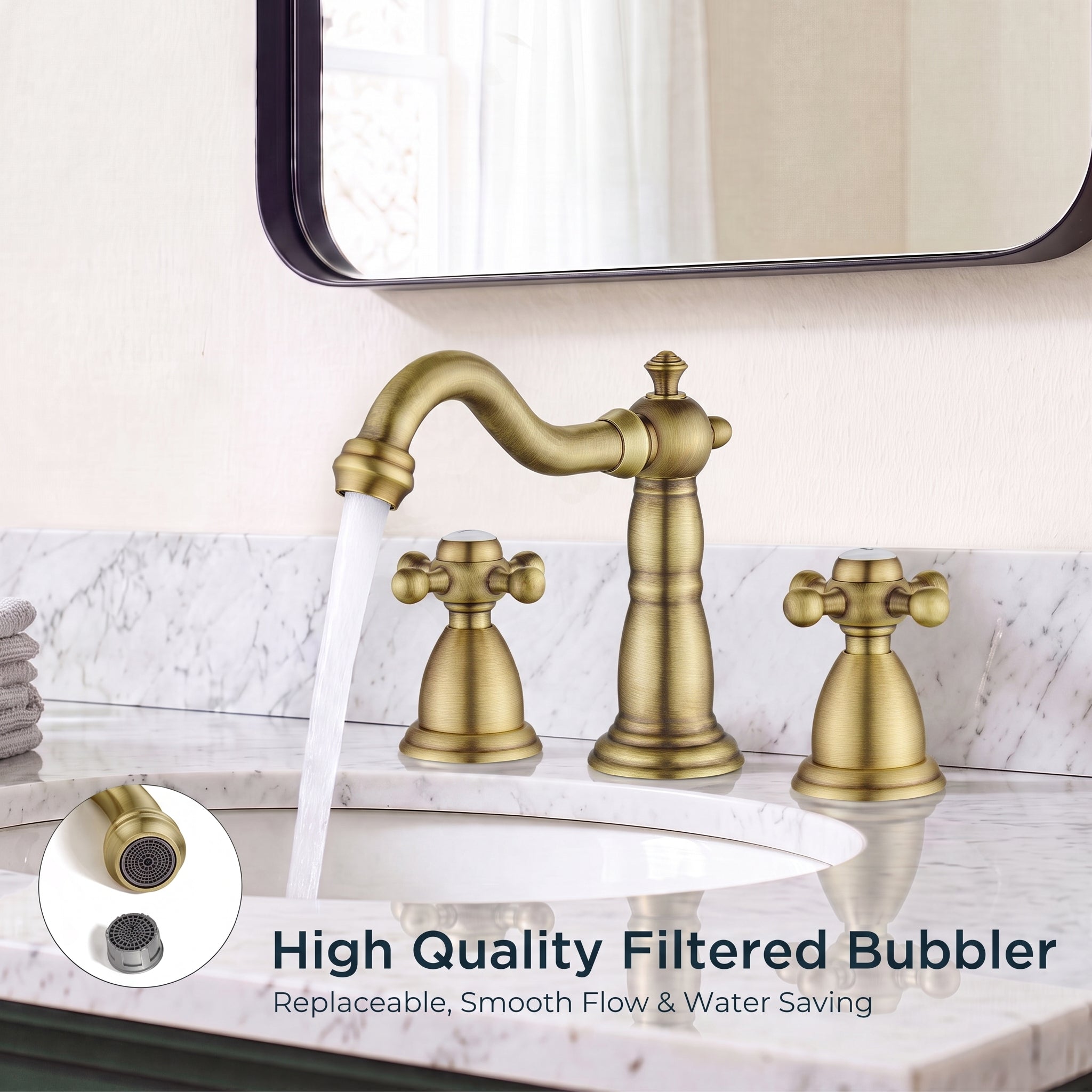 FORIOUS Bathroom Faucet 3 Hole Vintage 8 inch Widespread Sink Antique Brass | 6-12 inch 3-hole Install, 2 Cross Handle Antique Bathroom Sink Faucet for Vanity RV Farmhouse with Drain and Supply Lines