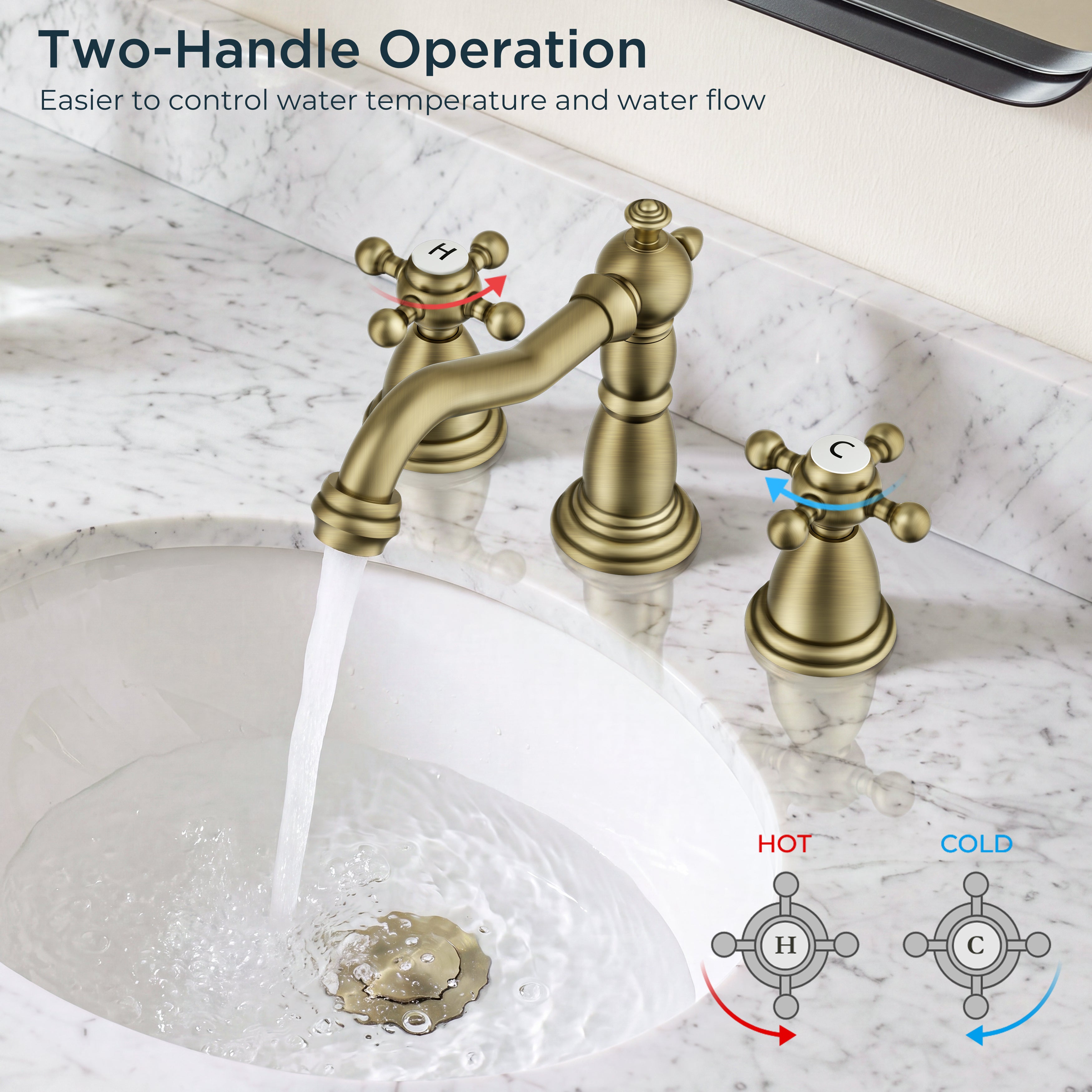 FORIOUS Bathroom Faucet 3 Hole Vintage 8 inch Widespread Sink Antique Brass | 6-12 inch 3-hole Install, 2 Cross Handle Antique Bathroom Sink Faucet for Vanity RV Farmhouse with Drain and Supply Lines