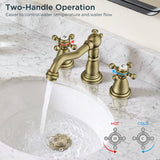 FORIOUS Bathroom Faucet 3 Hole Vintage 8 inch Widespread Sink Antique Brass | 6-12 inch 3-hole Install, 2 Cross Handle Antique Bathroom Sink Faucet for Vanity RV Farmhouse with Drain and Supply Lines