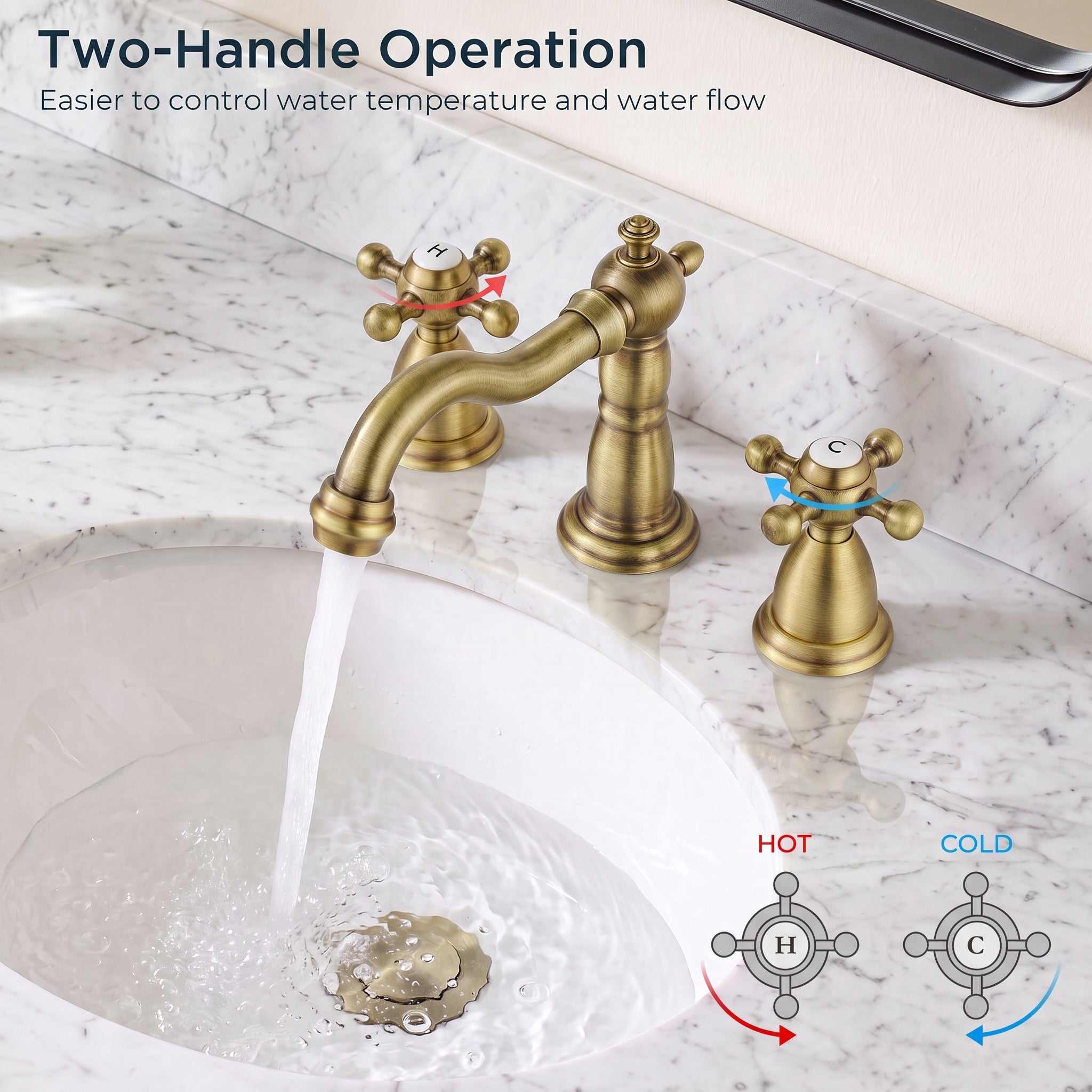 FORIOUS Bathroom Faucet 3 Hole Vintage 8 inch Widespread Sink Antique Brass | 6-12 inch 3-hole Install, 2 Cross Handle Antique Bathroom Sink Faucet for Vanity RV Farmhouse with Drain and Supply Lines